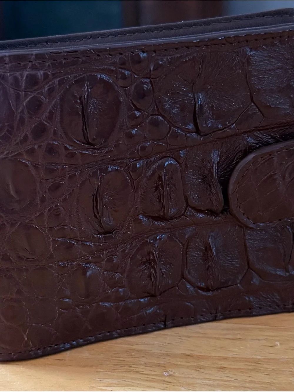 Genuine Crocodile Skin Wallet in Deep Brown